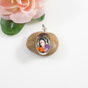 Captured Nature in Resin – Two Sided Virgin Mary Pendant with Assorted Flowers – Small Size