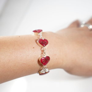 Captured Nature in Resin – Heart Shaped Red Floral Bracelet