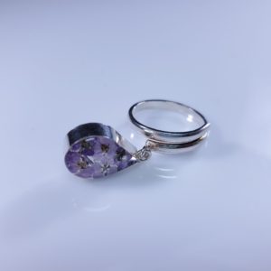 Teardrop Sterling Silver Real Purple Flowers Adjustable Ring