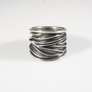 Corrugated Sterling Silver Wide Ring Oxidized Finish