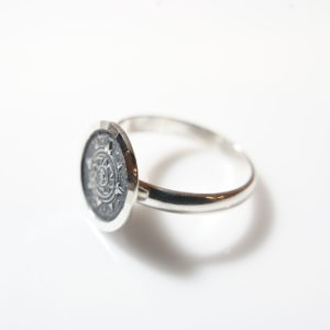 Aztec Calendar Sterling Silver Ring Oxidized Finish