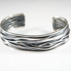 Corrugated Sterling Silver Wide Bangle Bracelet Oxidized Finish