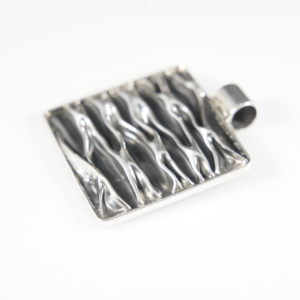 Square Corrugated Sterling Silver Pendant Oxidized Finish